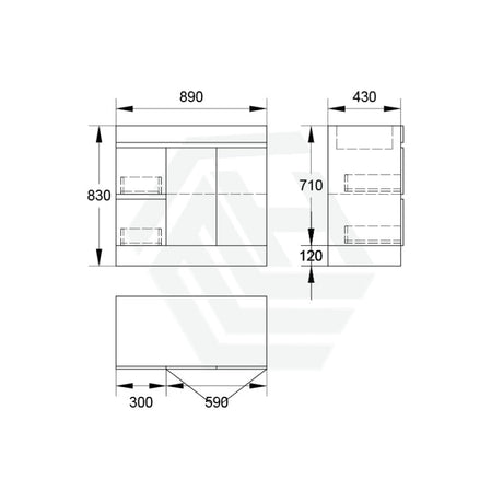 2-Drawer 2-Door 900/1200Mm Freestanding Bathroom Vanity Kickboard Single Multi-Colour Cabinet Only