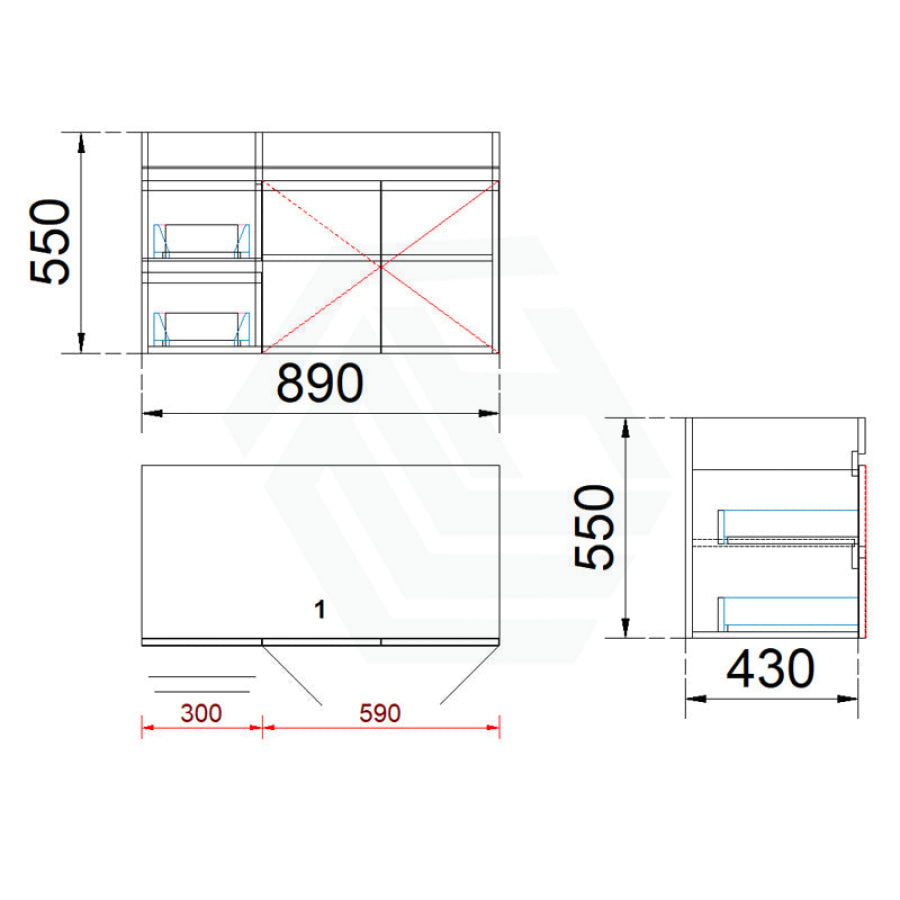 2-Drawer 2-Door Wall Hung Bathroom Floating Vanity Single Bowl Multi-Colour Cabinet Only 900Mm /