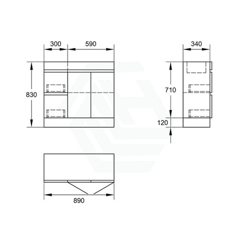 Narrow 2-Drawer 2-Door 900Mm Freestanding Bathroom Vanity Kickboard Multi-Colour Cabinet Only Left