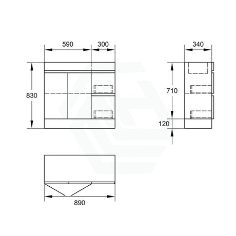 Narrow 2-Drawer 2-Door 900Mm Freestanding Bathroom Vanity Kickboard Multi-Colour Cabinet Only Right