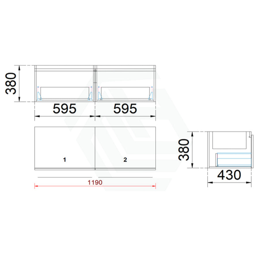 2-Drawer Flat 1200/1500/1800Mm Wall Hung Bathroom Floating Vanity Multi-Colour Cabinet Only Vanities