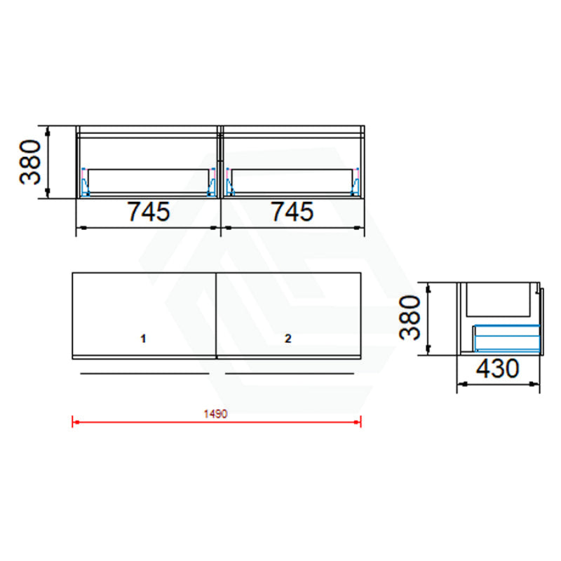 2-Drawer Flat 1200/1500/1800Mm Wall Hung Bathroom Floating Vanity Multi-Colour Cabinet Only Vanities