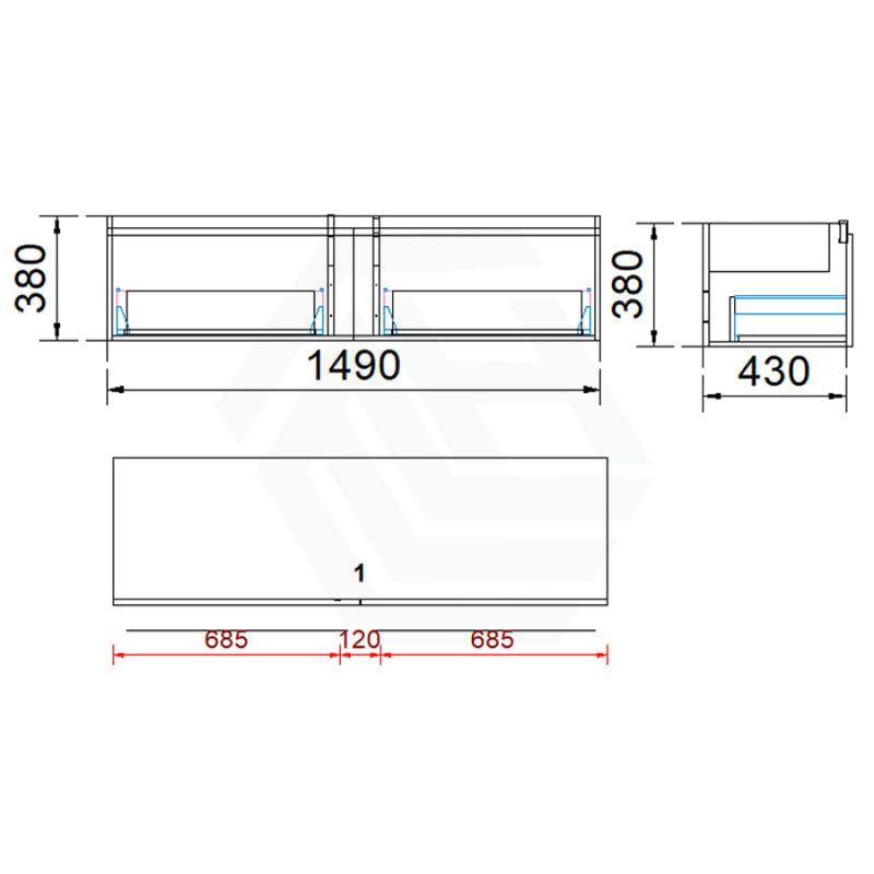 2-Drawer Flat 1200/1500/1800Mm Wall Hung Bathroom Floating Vanity Multi-Colour Cabinet Only Vanities