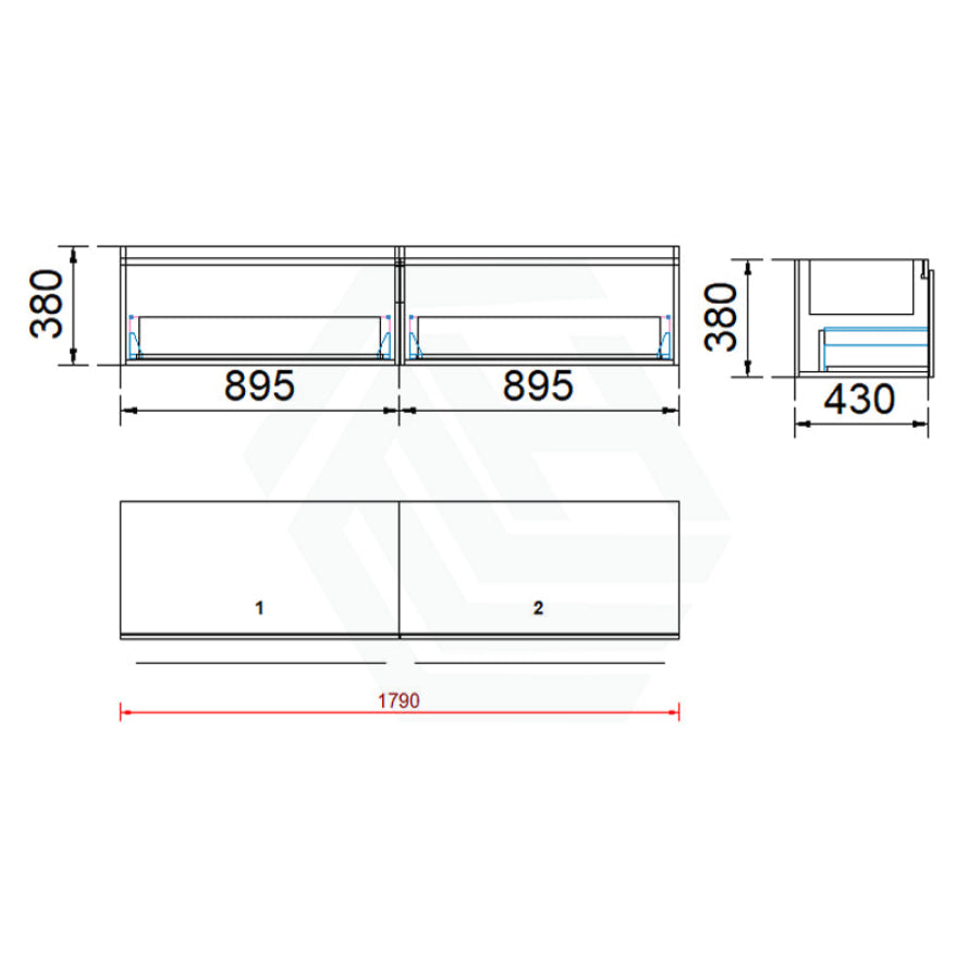 2-Drawer Flat 1200/1500/1800Mm Wall Hung Bathroom Floating Vanity Multi-Colour Cabinet Only Vanities