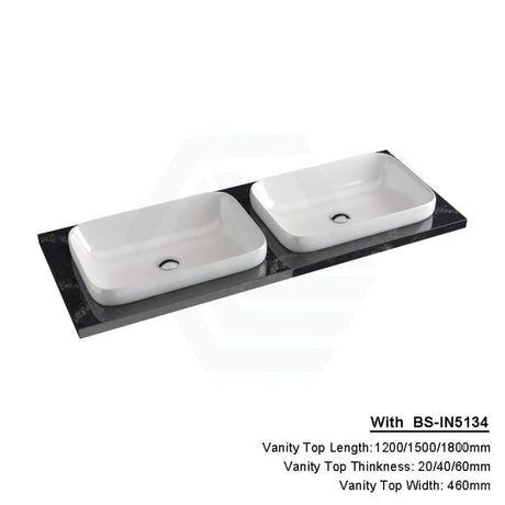 20/40/60Mm Gloss Black Swan Stone Top Calacatta Quartz With Inset Basin 600-1800Mm 1200X460Mm Double