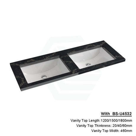 20/40/60Mm Gloss Black Swan Stone Top Calacatta Quartz With Undermount Basin 1200X460Mm Double Bowls