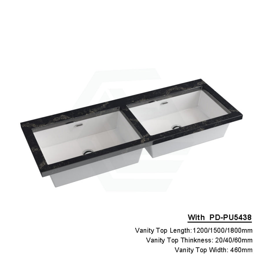 20/40/60Mm Gloss Black Swan Stone Top Calacatta Quartz With Undermount Basin 1200X460Mm Double Bowls