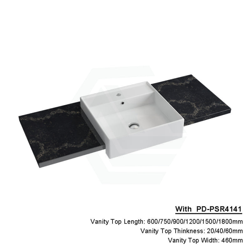 20/40/60Mm Gloss Black Swan Stone Top Quartz With Semi-Recessed Basin 600X460Mm / 20Mm Pd-Psr4141