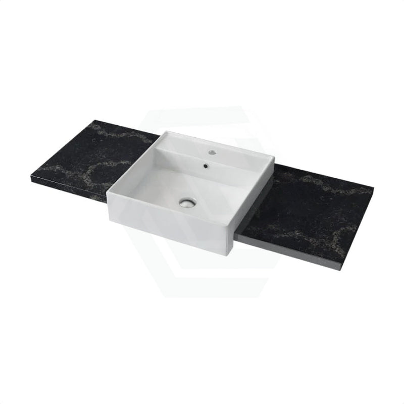 20/40/60Mm Gloss Black Swan Stone Top Quartz With Semi-Recessed Basin Vanity Tops