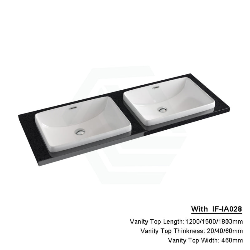 20/40/60Mm Gloss Ink Black Stone Top Calacatta Quartz With Inset Basin 1200X460Mm Double Bowls /