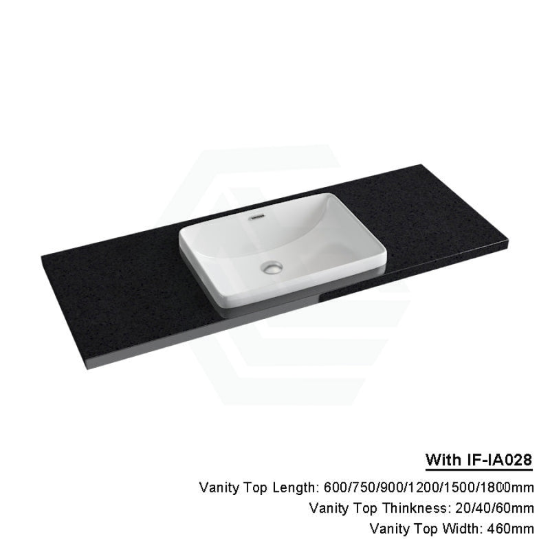 20/40/60Mm Gloss Ink Black Stone Top Calacatta Quartz With Inset Basin 600X460Mm / 20Mm If-Ia028