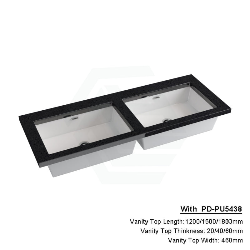 20/40/60Mm Gloss Ink Black Stone Top Calacatta Quartz With Undermount Basin 1200X460Mm Double Bowls