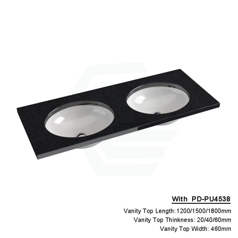 20/40/60Mm Gloss Ink Black Stone Top Calacatta Quartz With Undermount Basin 1200X460Mm Double Bowls