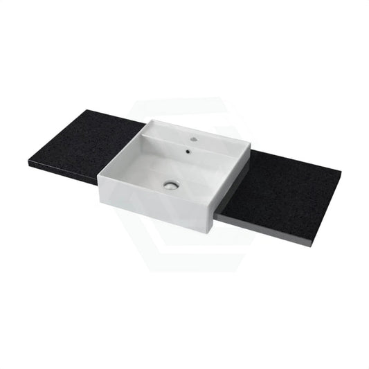 20/40/60Mm Gloss Ink Black Stone Top Quartz With Semi-Recessed Basin Vanity Tops