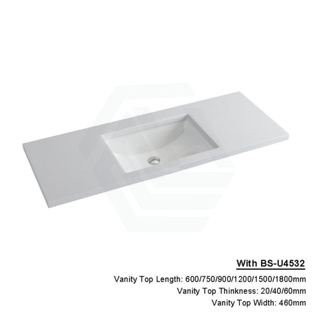 20/40/60Mm Gloss Silk White Stone Top Calacatta Quartz With Undermount Basin 600X460Mm / 20Mm