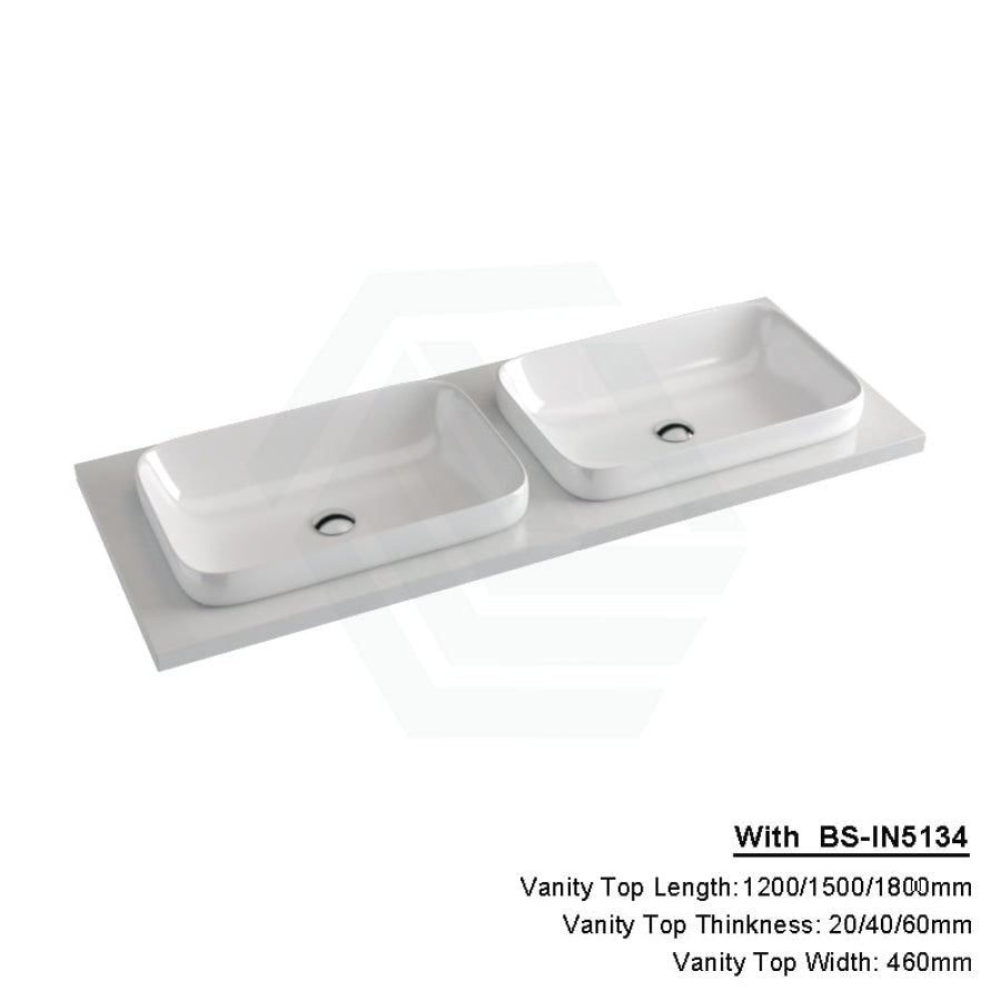 20/40/60Mm Gloss White Canvas Stone Top Quartz With Inset Basin 1200X460Mm Double Bowls / 20Mm