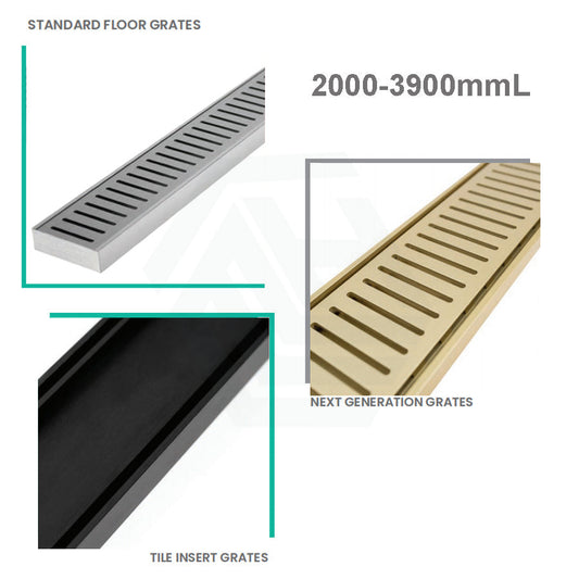 2000-3900Mm Lauxes Aluminium Shower Grate Drain Silver Black Matt Gold Indoor Outdoor