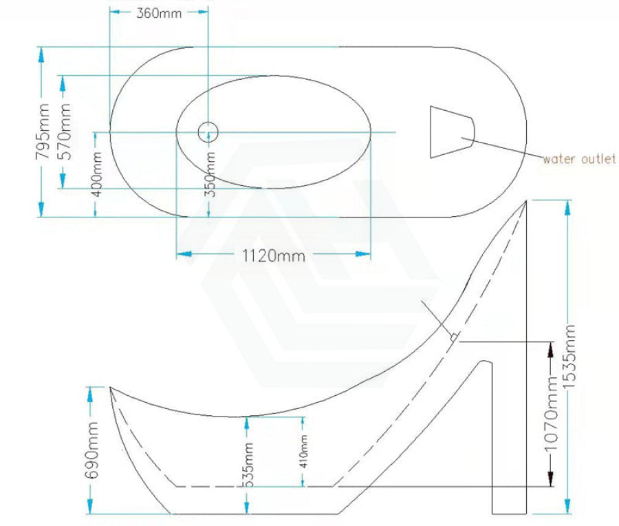 2000X800X1550Mm Mila High Heel Bathtub Freestanding Acrylic Gloss White No Overflow