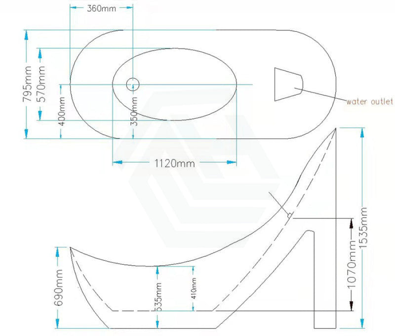 2000X800X1550Mm Mila High Heel Bathtub Freestanding Acrylic Gloss White No Overflow