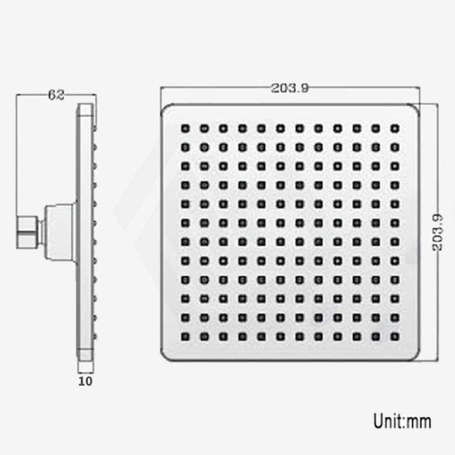 200Mm 8 Inch Abs Square Black Rainfall Shower Head