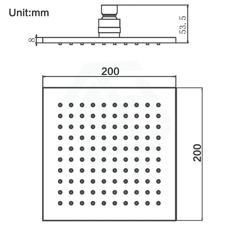 200Mm 8 Inch Square Chrome Rainfall Shower Head Solid Brass & Stainless Steel