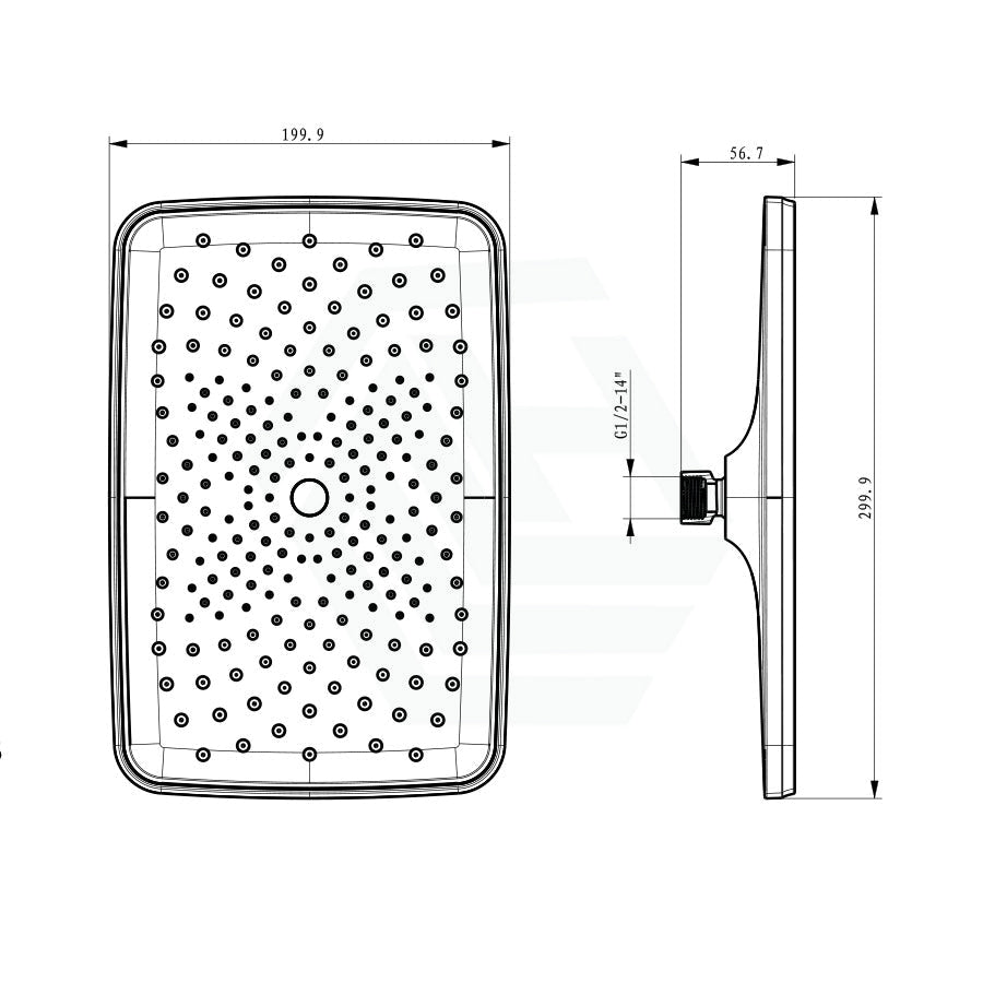 200X300Mm Shower Head Rainfall Abs Rectangle Matt Black Heads