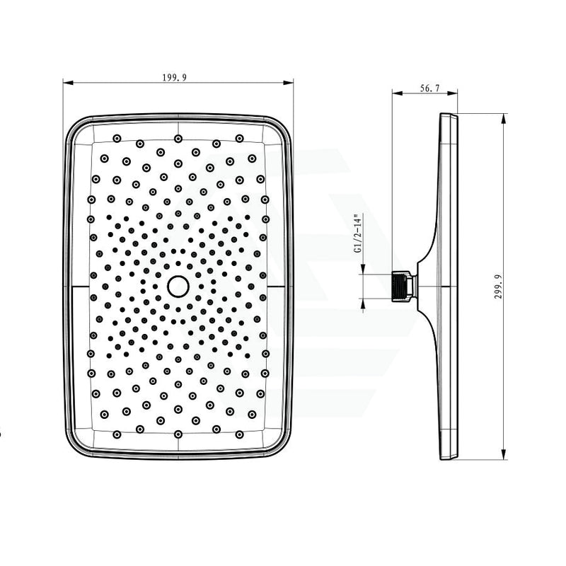 200X300Mm Shower Head Rainfall Abs Rectangle Matt Black Heads