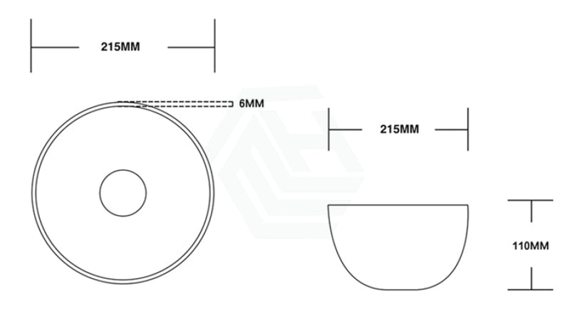 215X215X110Mm Above Counter Ceramic Basin Gloss White Round Shape For Bathroom