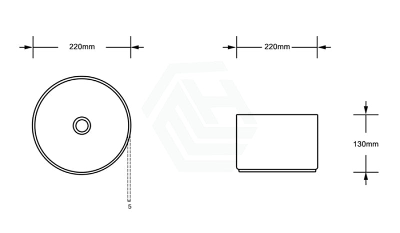 220X220X130Mm Above Counter Mini Round Ceramic Basin Gloss White For Bathroom