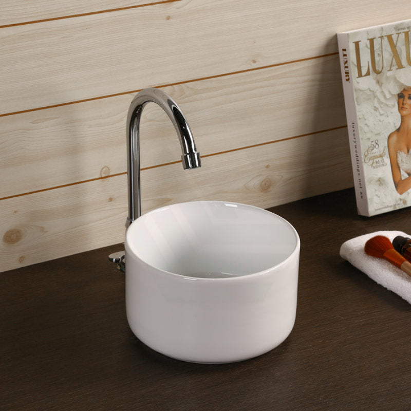 Mini Round Ceramic Basin Above Counter Gloss White