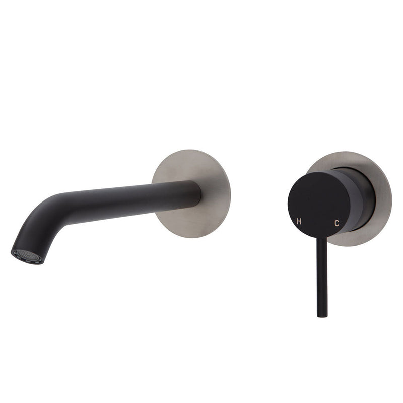 Fienza Kaya Matt Black Wall Basin Bath Mixer Set 200Mm Multi-Colour Brushed Nickel Bath/Basin Tap