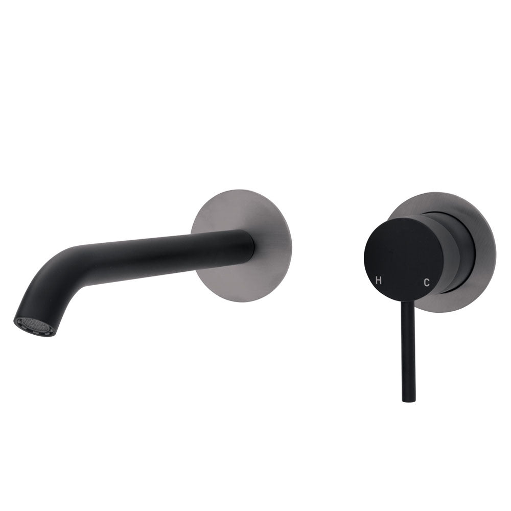 Fienza Kaya Matt Black Wall Basin Bath Mixer Set 200Mm Multi-Colour Gunmetal Grey Bath/Basin Tap