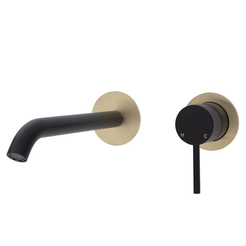 Fienza Kaya Matt Black Wall Basin Bath Mixer Set 200Mm Multi-Colour Brushed Gold Bath/Basin Tap Sets