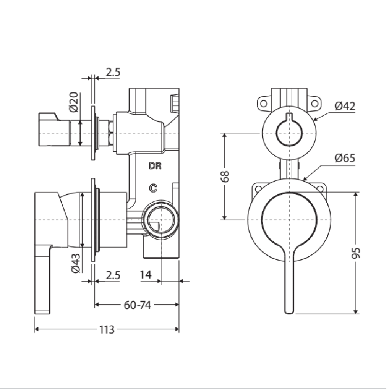 Fienza Sansa Wall Diverter Mixer, Matt Black, Small Round Plate