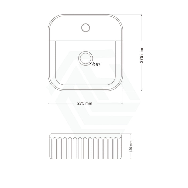 275X275X120Mm Square Fluted Gloss White Above Counter Basin With Tap Hole Basins