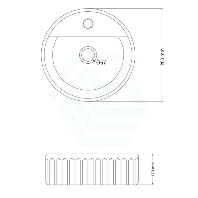 280X280X120Mm Round Fluted Gloss White Above Counter Basin With Tap Hole Basins