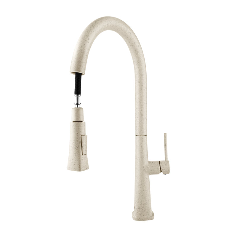 Granite Beige Round Kitchen Sink Mixer Tap 360 Swivel And Pull Out For Mixers