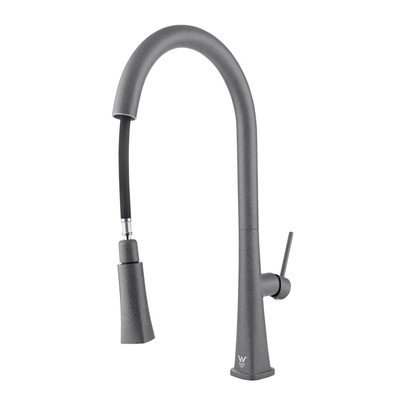 Granite Grey Round Kitchen Sink Mixer Tap 360 Swivel And Pull Out For Mixers