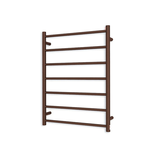 Radiant Oil Rubbed Bronze Heated Round Ladder Towel Rail 600 X 800Mm 7 Bars Bottom Left Rails