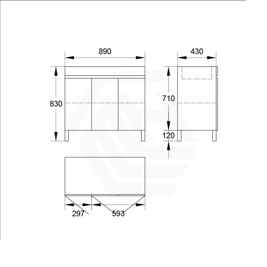 900/1200Mm 3-Door Bathroom Freestanding Leg Vanity Single/Double Multi-Colour Cabinet Only 900Mm /