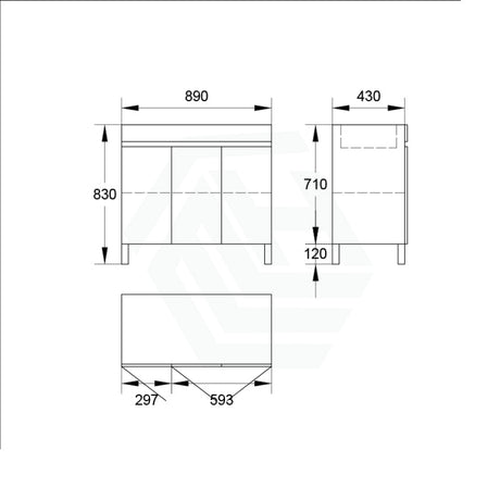 900/1200Mm 3-Door Bathroom Freestanding Leg Vanity Single/Double Multi-Colour Cabinet Only 900Mm /