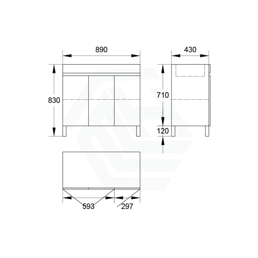 900/1200Mm 3-Door Bathroom Freestanding Leg Vanity Single/Double Multi-Colour Cabinet Only 900Mm /