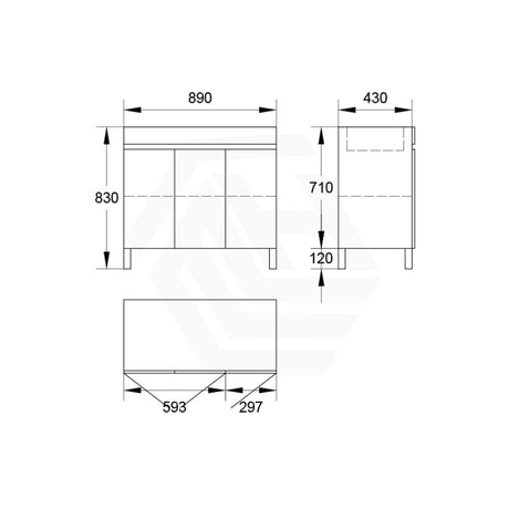 900/1200Mm 3-Door Bathroom Freestanding Leg Vanity Single/Double Multi-Colour Cabinet Only 900Mm /