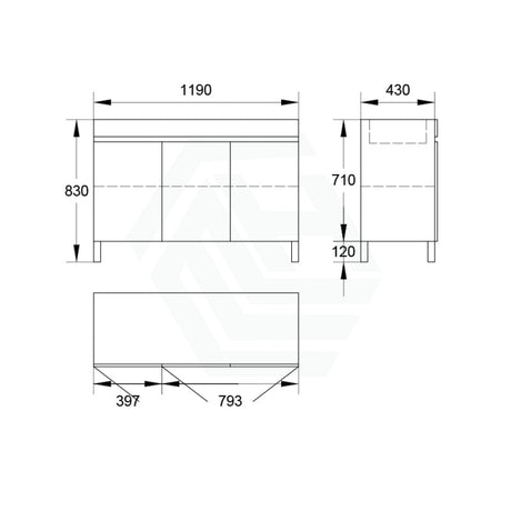 900/1200Mm 3-Door Bathroom Freestanding Leg Vanity Single/Double Multi-Colour Cabinet Only