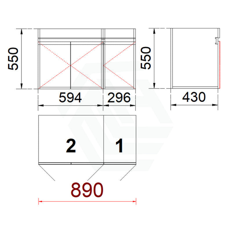 3-Door Wall Hung Bathroom Floating Vanity Multi-Colour Cabinet Only 900Mm / Right Vanities