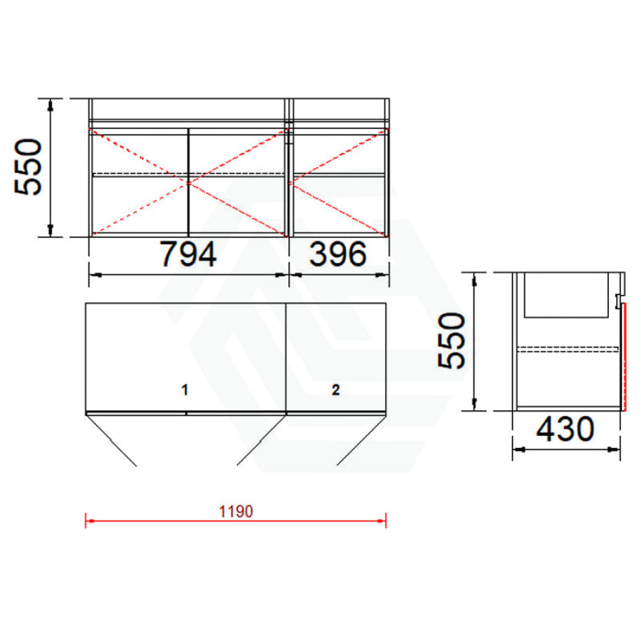 3-Door Wall Hung Bathroom Floating Vanity Multi-Colour Cabinet Only 1200Mm(Single/Double Bowl) /