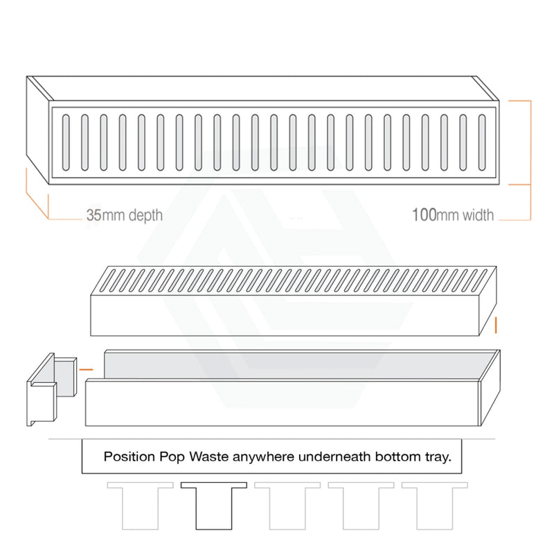 300-3900Mm Lauxes Shower Grate Drain Aluminium Next Generation 35 Any Size Indoor Outdoor