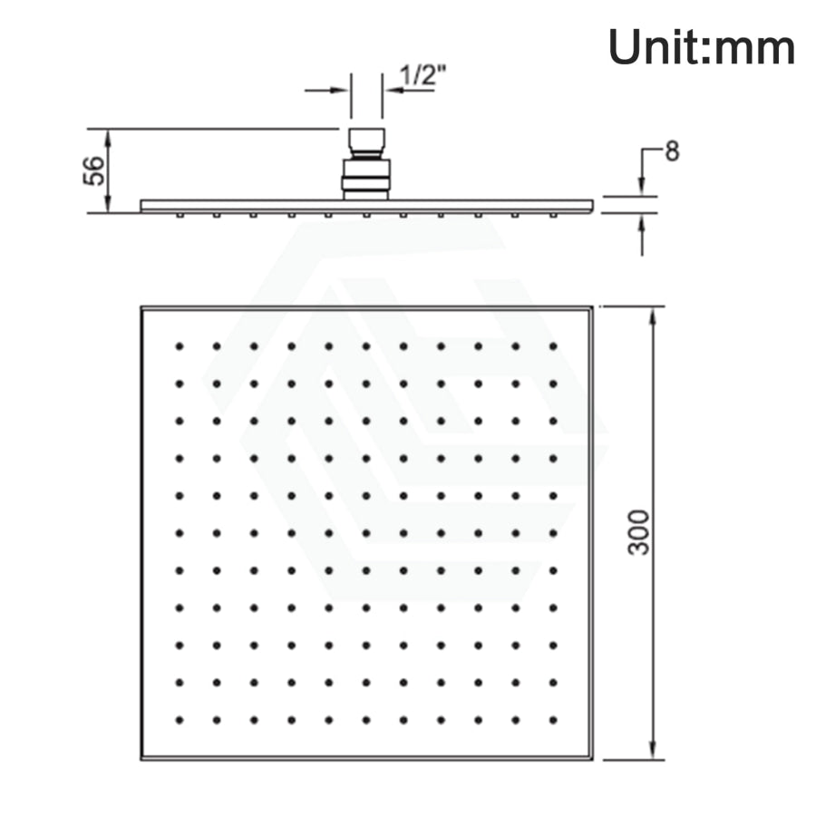 300Mm 12 Inch Square Chrome Rainfall Shower Head Solid Brass & Stainless Steel