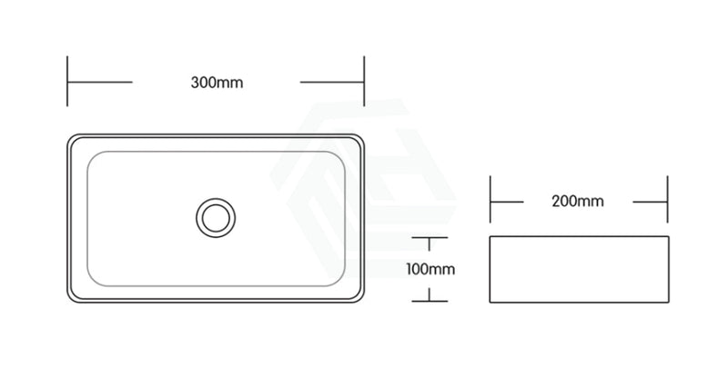 300X200X100Mm Rectangle Mini Above Counter Ceramic Basin Gloss White For Bathroom