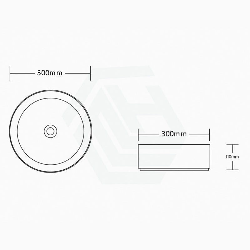 300X300X110Mm Above Counter Ceramic Basin Matt White Round For Bathroom